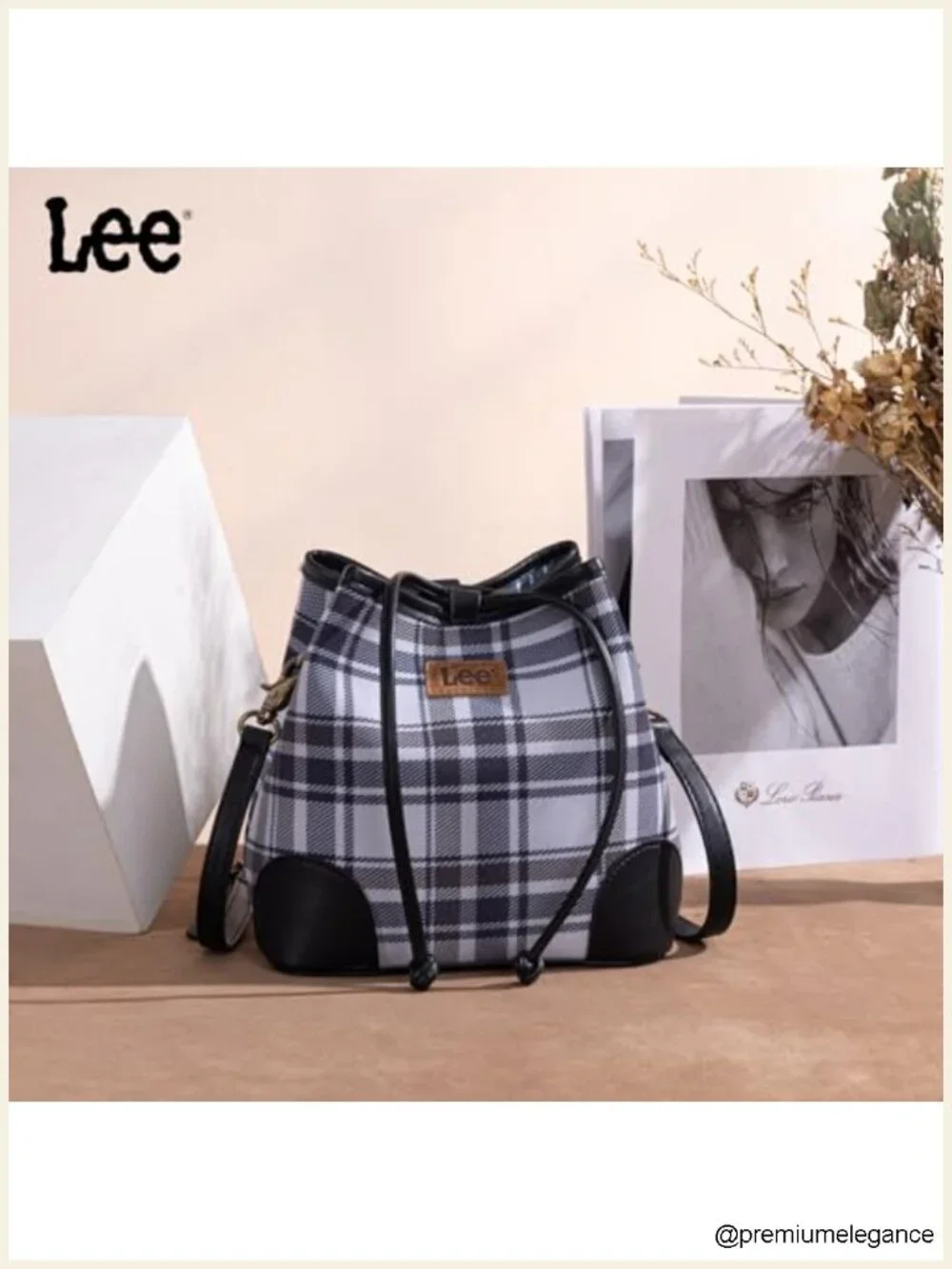 Canvas Drawstring Hobo Bag with Crossbody Strap